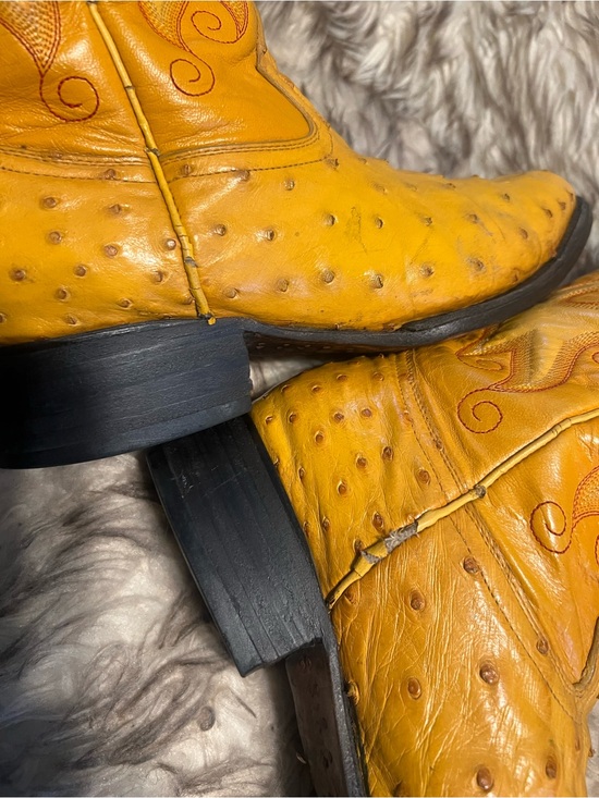 Men\'s Yellow Ostrich Leather Western Boots Sz 9.5 main image 2
